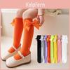 Pair Kids 1 Bow Knee High Cotton Socks Cotton Long