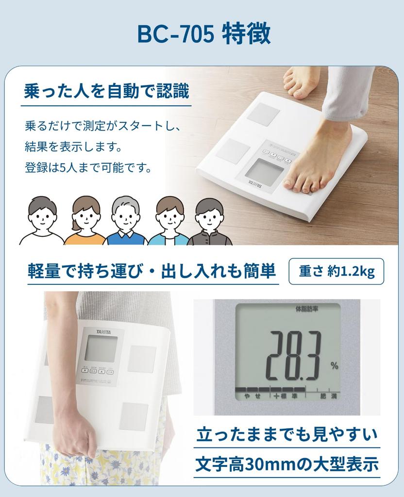 Весы Tanita Весы Измеритель состава тела жира и метаболизма жира в BC-705N [Процент тела/висцеральный уровень/мышечная масса/базальная скорость/внутренний