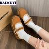 Fur Platform Cotton Shoes Women Flats Suede Casual Mary Janes Shoes Lolita Dress Cozy Winter 2025 Trend Plush Warm Botas Mujer