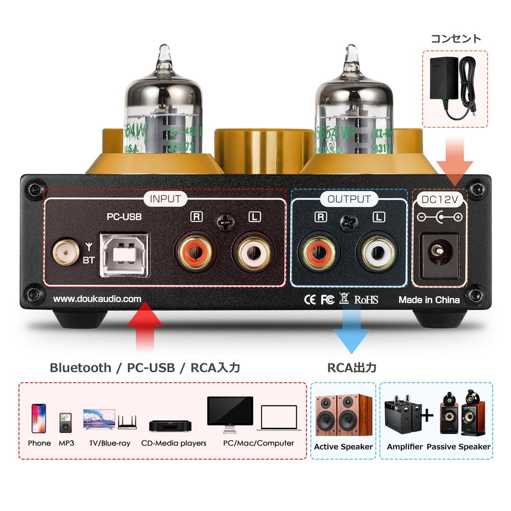 Nobsound P1 PRO GE5654 HiFi Vacuum Tube Preamp Bluetooth USB DAC Preamp APTX Headphone Amplifier Bluetooth 5.0 (Gold)
