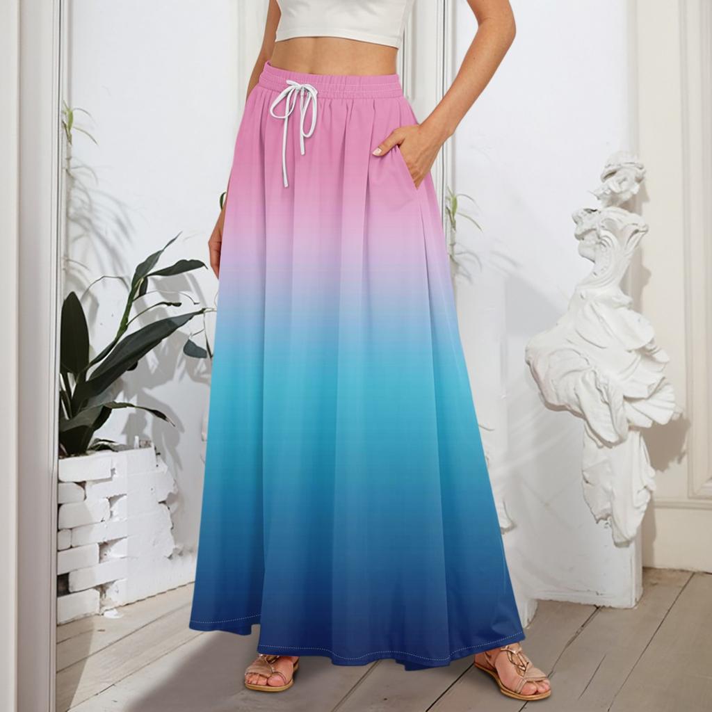 Women's Flowy Flared Ruffle Hem A Line Maxi Skirts Elastic Waist Elegant Tiered Layer Boho Long Skirts