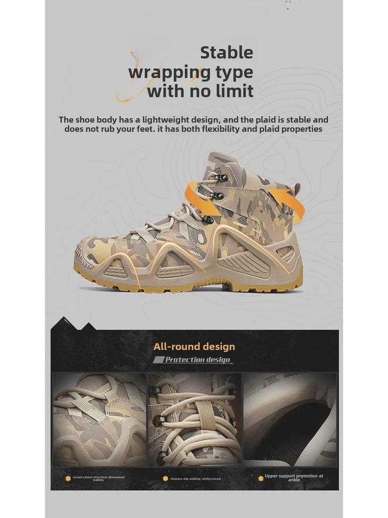 Men's Camouflage Oxford Waterproof Tactical Boots - Non-Slip, Large Size (45, 46) for Outdoor Rock Climbing & Hiking.