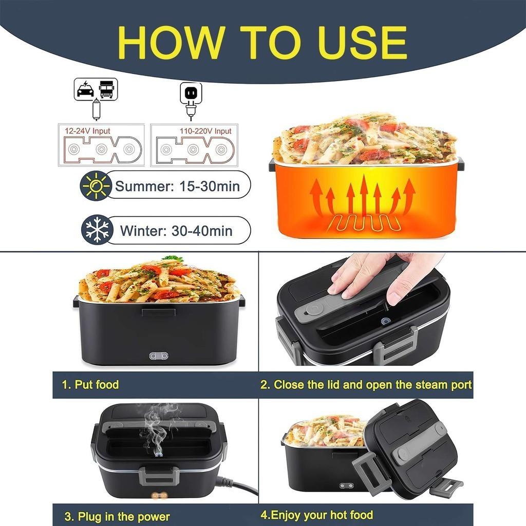 75W 1.8L Portable Electric Heated Lunch Box Stainless Steel Detachable Heating Bowl Car/Truck/Office Dining Box Microwave Oven