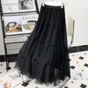 Elegant Black Bow Tulle Skirts Women Casual High Waist Kawaii Skirt Korean Mid Pleated Skirts Spring Summer