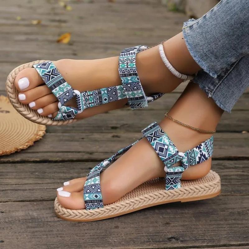 Сандалии 2024 Лето Новые Тонкие Подошвы Пляжные Сандалии Удобные и Не Изнашиваемые Женские Туфли В Этническом Стиле