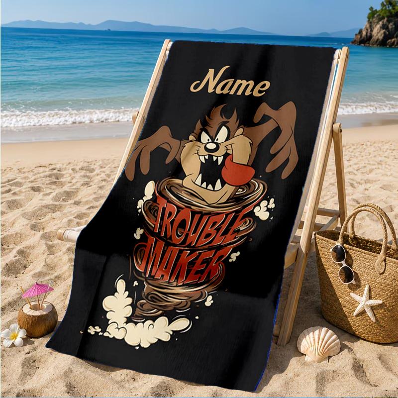 Custom Name Troublemaker Taz Devil Beach Towel Microfiber Beach Towel, Lightweight and Quick-Dry, for Summer Travel, Swimming Pool Gift
