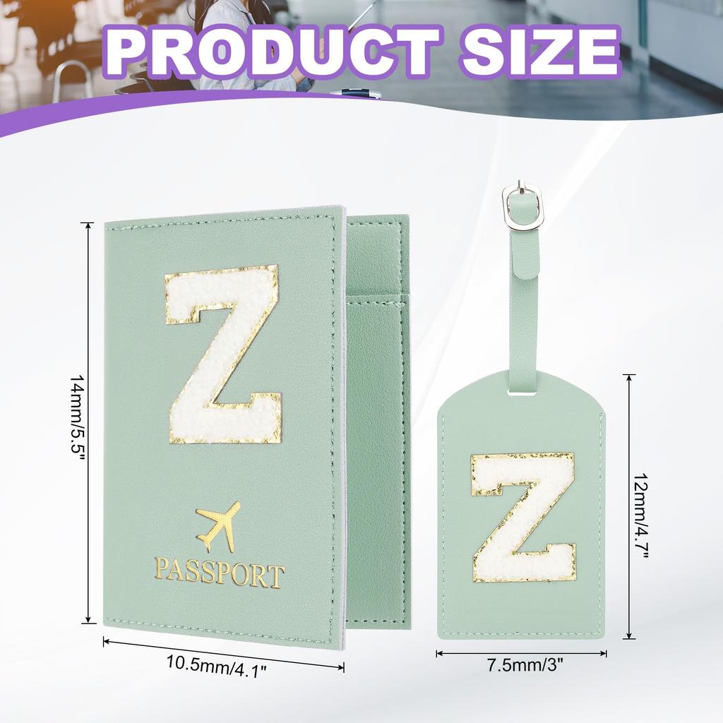 Travel Passport Luggage Tag Set with Initial Passport Cover and Alphabet Chenille Letter Travel Wallet Bag Suitcase Identifier for Women and Family