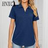 Women's Fashion Casual Summer Solid Color Print Short Sleeve POLO-Neck Blouses & Shirts
