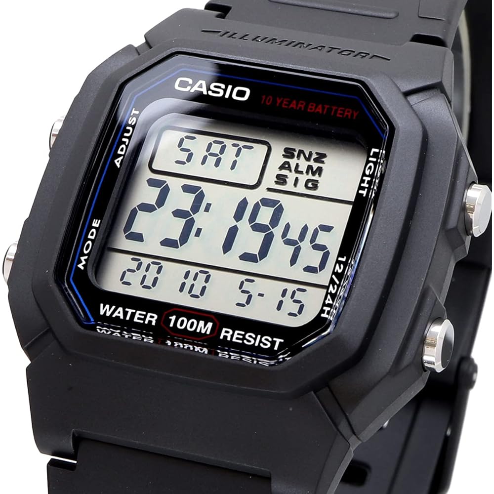 Casio Стандартные цифровые мужские часы W-800H-1AV Черные Водонепроницаемые Легкий дизайн