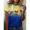 Summer Round Neck 3D Flower Print Top Fashionable Casual Short Sleeved Women's T-shirts