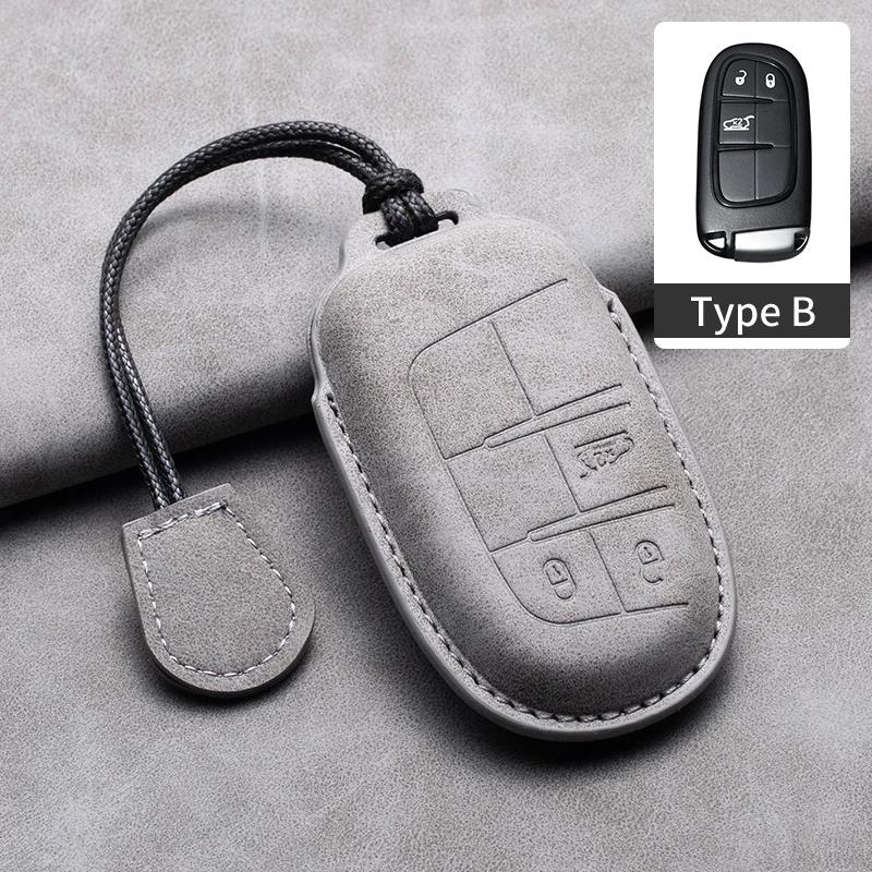 Leather Car Key Case Cover Shell For Jeep Chrysler 300 200 Dodge Charger Grand Cherokee Wrangler Compass Renegade For Fiat 500X