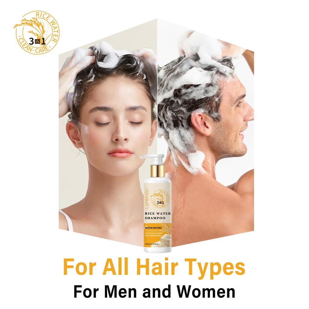Шампунь 3 в 1 на основе рисовой воды — Укрепление и увлажнение поврежденных волос — Очищение и питание кожи головы — Подходит для всех типов волос