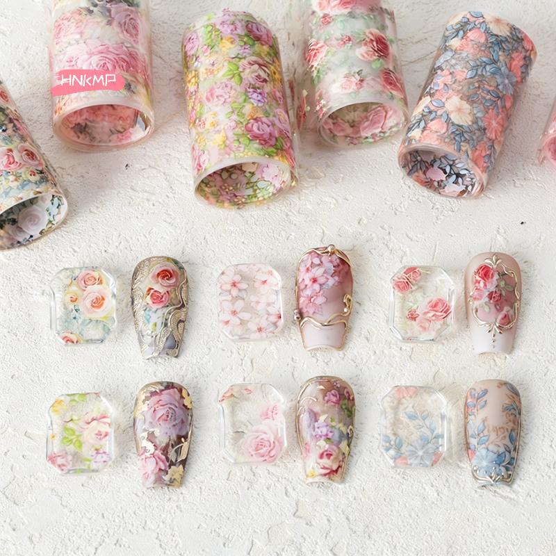 1Pcs 100cm Nail Art Stickers Decal Flower Rose Tulip Transfer Foils Paper Floral Nail Wraps for DIY Nail Art