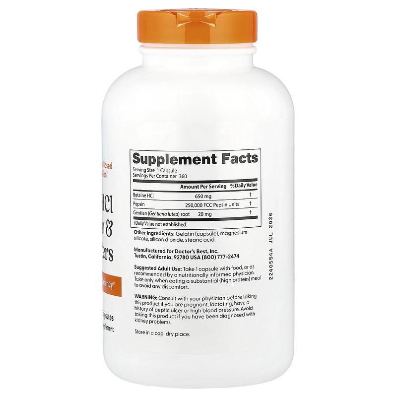 Betaine HCl, Pepsin and Gentian Bitters, 360 Capsules