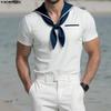 Мужские летние футболки оверсайз с коротким рукавом и морским воротником, со строчкой, в стиле кэжуал