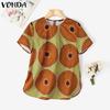 VONDA Summer Women Short Sleeve Print Casual Loose T-shirts Tops