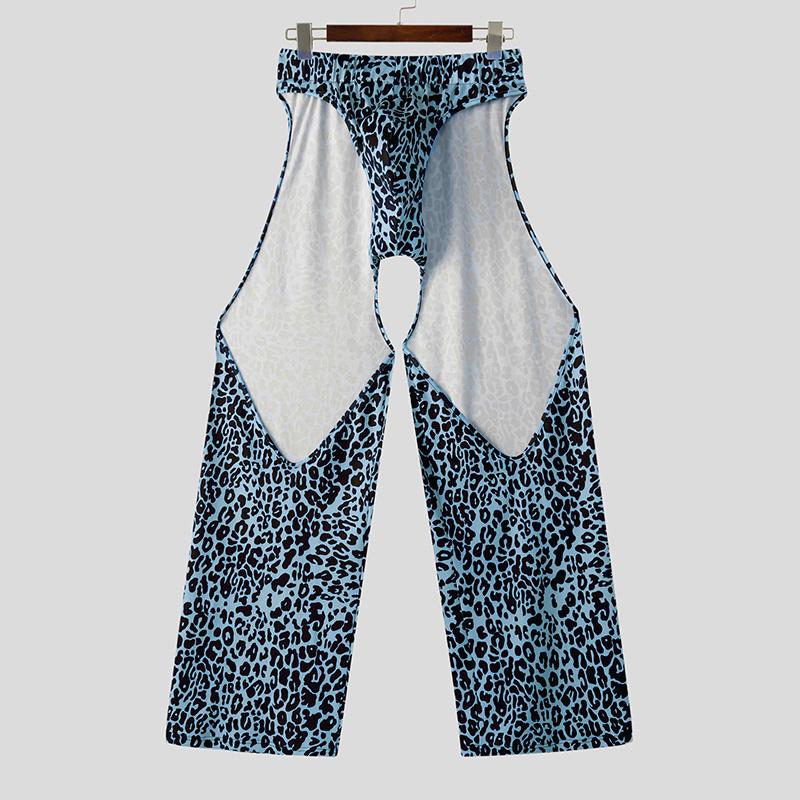 INCERUN Men Elastic Waist Briefs Cutout Leopard Party Club Long Pants Trousers