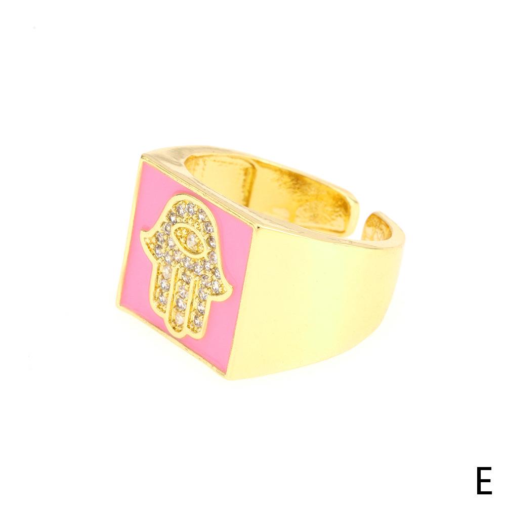 European-American Popular Palm Inlaid Diamond Ring: Women's 18K Gold-Plated Wide Band with Drip Oil Finish
