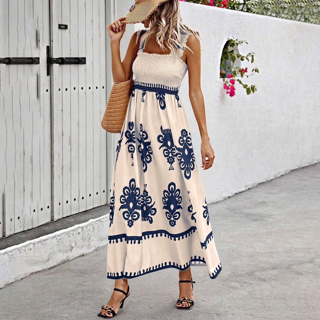 Женское модное ретро-платье с принтом в стиле бохо, пляжное платье для отдыха на пляже