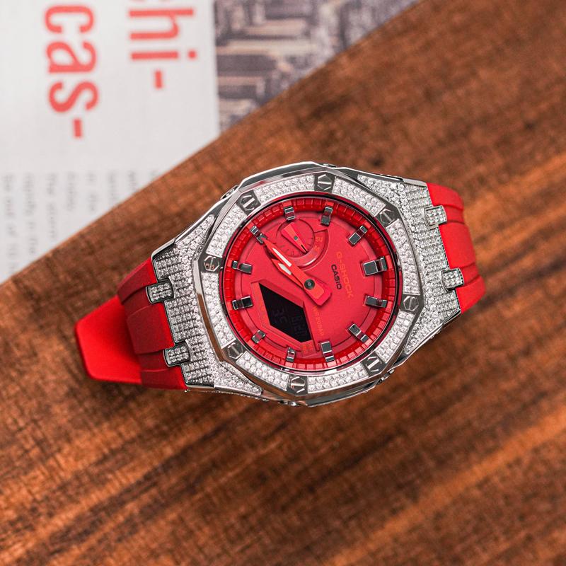 CASIO Unisex Liquid Crystal,Analog Dual Display Series 48.5mm Red Watch GA-2100-4A(Watch8--)