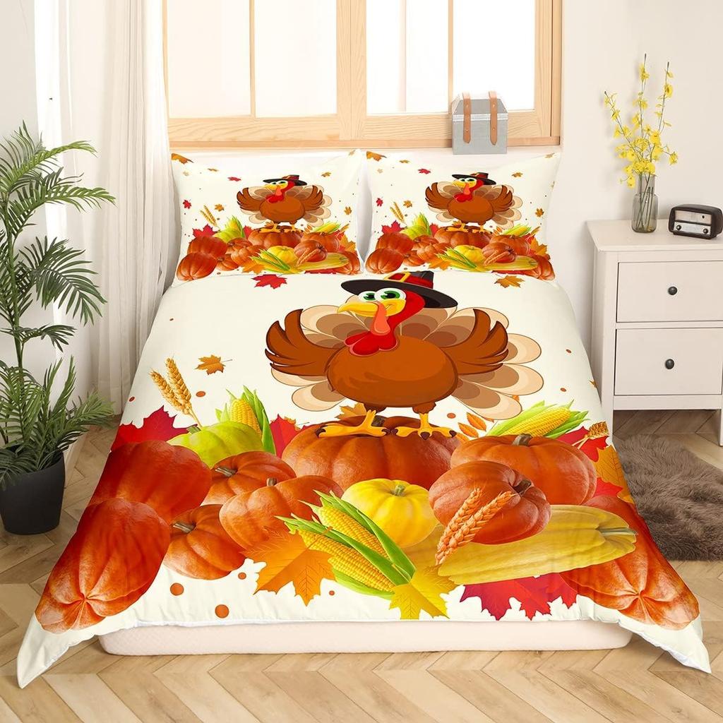 Autumn Pumpkin Bedding Three Piece Set Rural Farmhouse Boys and Girls Turkey Thanksgiving Decoration
