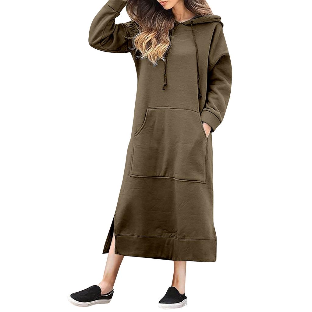 Women's Casual Solid Color Long Sleeve Hoodie Long Dress