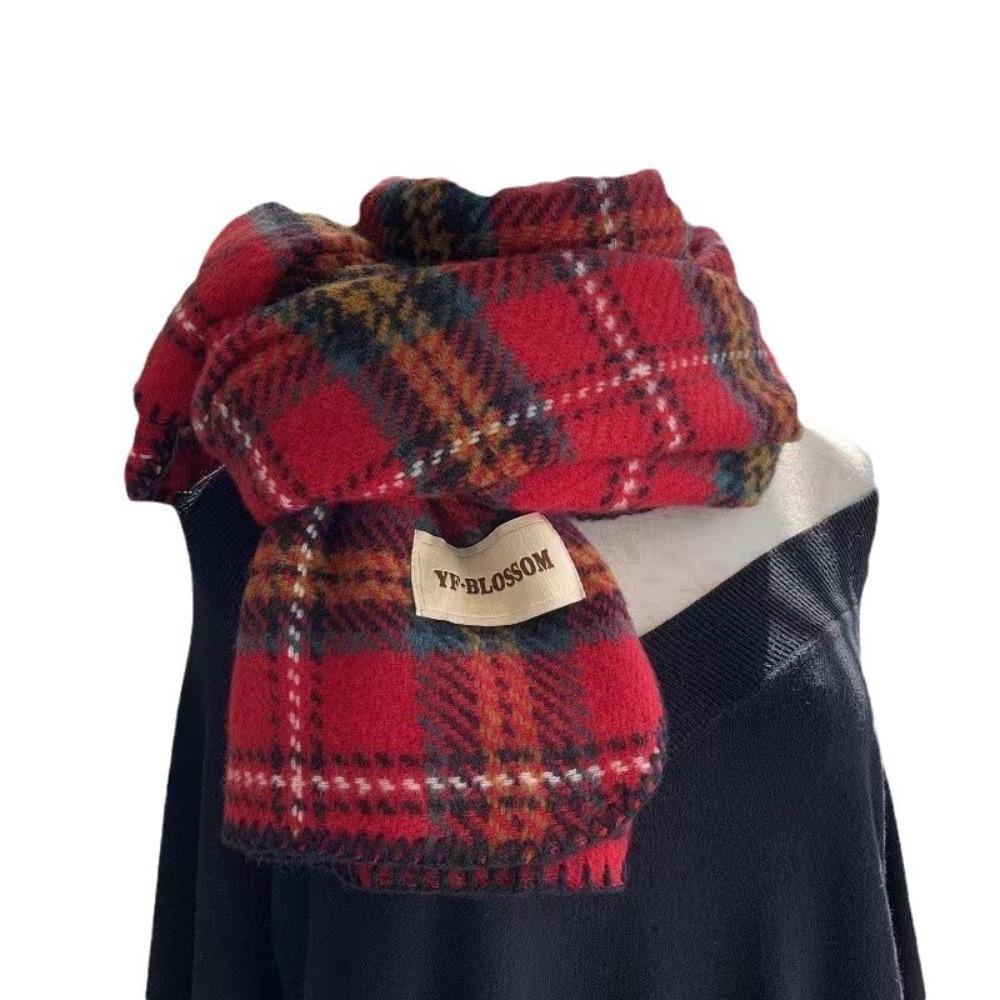 Thick Red Plaid Scarf Plush Long Shawl Classic Cashmere Scarves  Girl