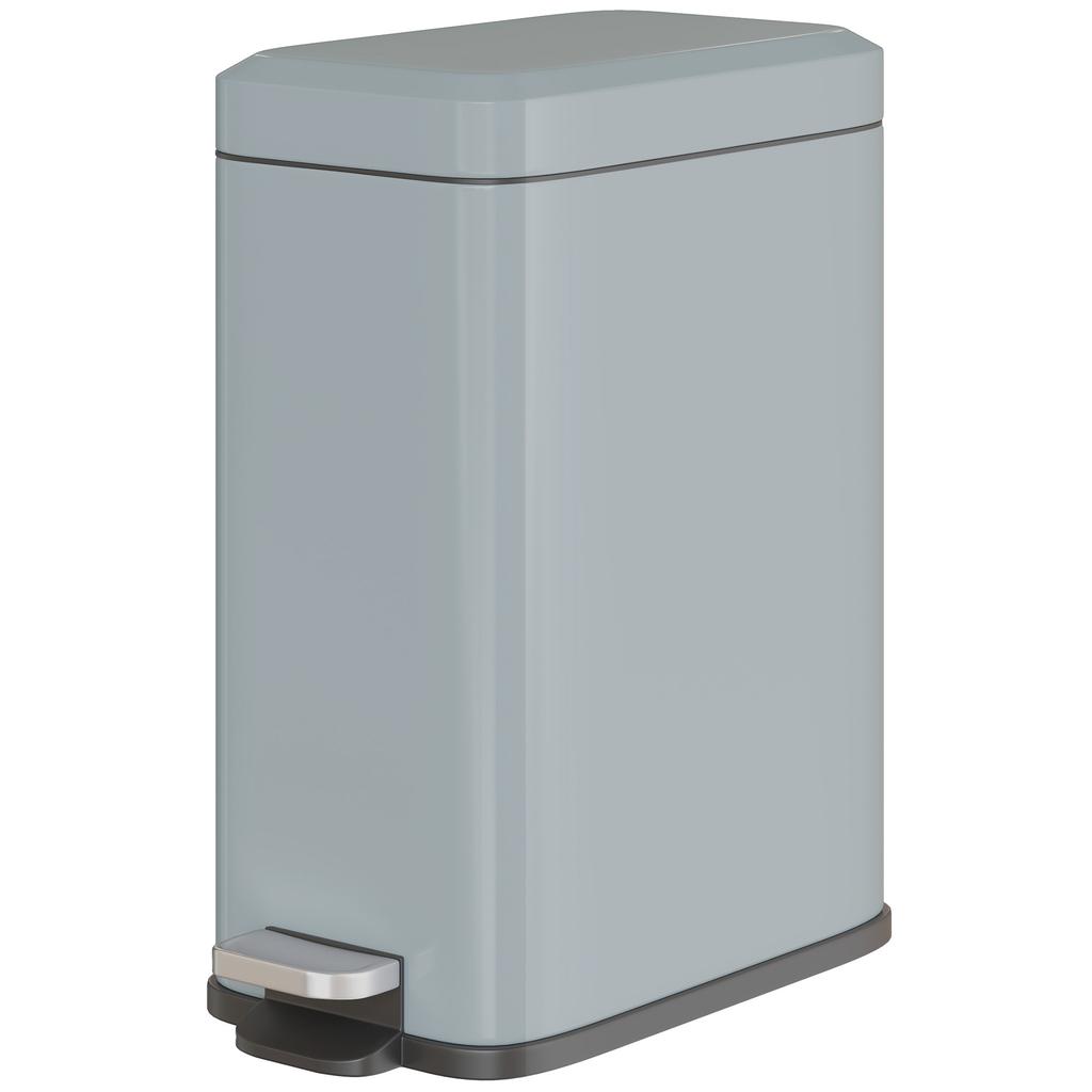 5L Rectangular Compact Bin Steel Body Removable Bucket Quiet-Close Lid w/ Pedal Lid Rubbish Trash Can Home Office Bedroom Bathroom Living Room