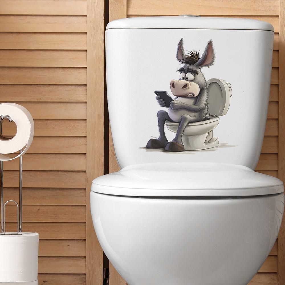 Quirky Donkey Playing with Mobile Phone Toilet Bathroom Decorative Wall Stickers