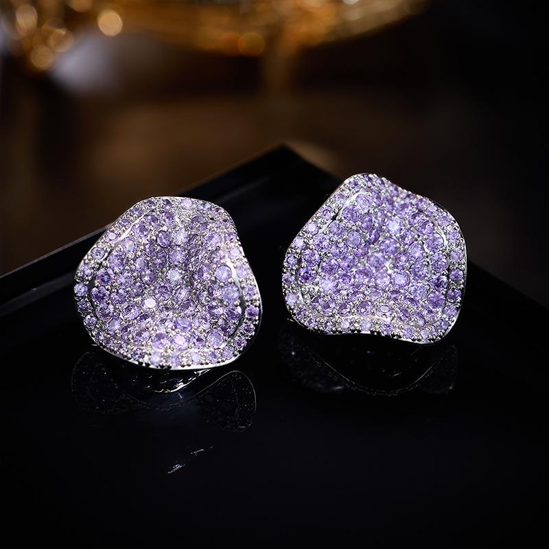 Light Luxury Colorful Cubic Zirconia Stud Earrings Geometric Trendy Delicate Women Party Ear Jewelry Gift