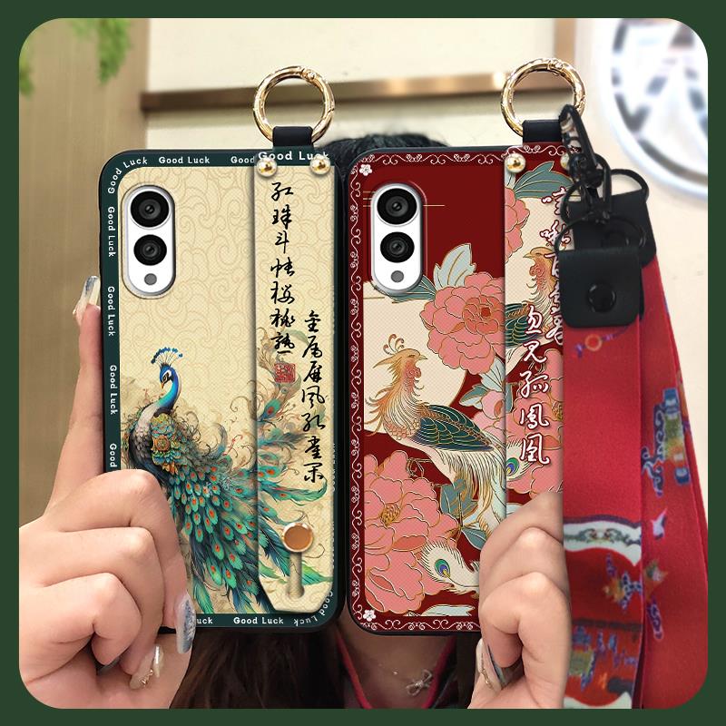 Shockproof Wristband Phone Case For FCNT/Fujitsu Arrows N F-51C Ring Chinese style Silicone Phone Holder Dirt-resistant