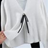 Fall V-neck Knitted Sweater Single Button Cardigan Outwear Pure Color Loose Short Long Sleeve Women's Clothing