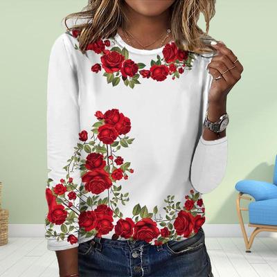 Топы на весну и осень с принтом розового кольца и круглым вырезом, футболка с длинным рукавом, осенний повседневный тонкий пуловер, женский топ с длинным рукавом