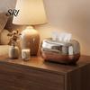 Modern Tissue Dispenser Box with Large Opening Mirror Surface Holder Anti-Slip Brown Gradient Bottom Container for Living Room Coffee Table High Gloss