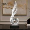 Elegant Craftsmanship Statue Abstract Decorative Sculpture with Clear Crystal Ball, Modern Flowing Curve Tabletop Decor Ball Table Centerpiece