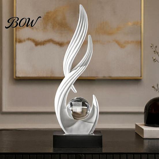 Elegant Craftsmanship Statue Abstract Decorative Sculpture with Clear Crystal Ball, Modern Flowing Curve Tabletop Decor Ball Table Centerpiece