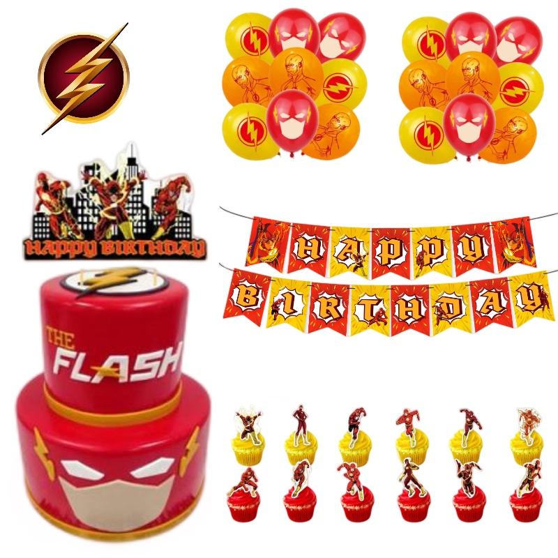 Набор украшений для дня рождения в стиле Флэша с баннером, топпером для торта и воздушными шарами