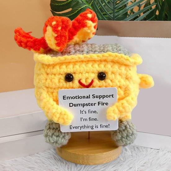 2 шт. Позитивный крючком мусорный контейнер с изображением пламени и вдохновляющей открыткой для эмоциональной поддержки, ручная вязка