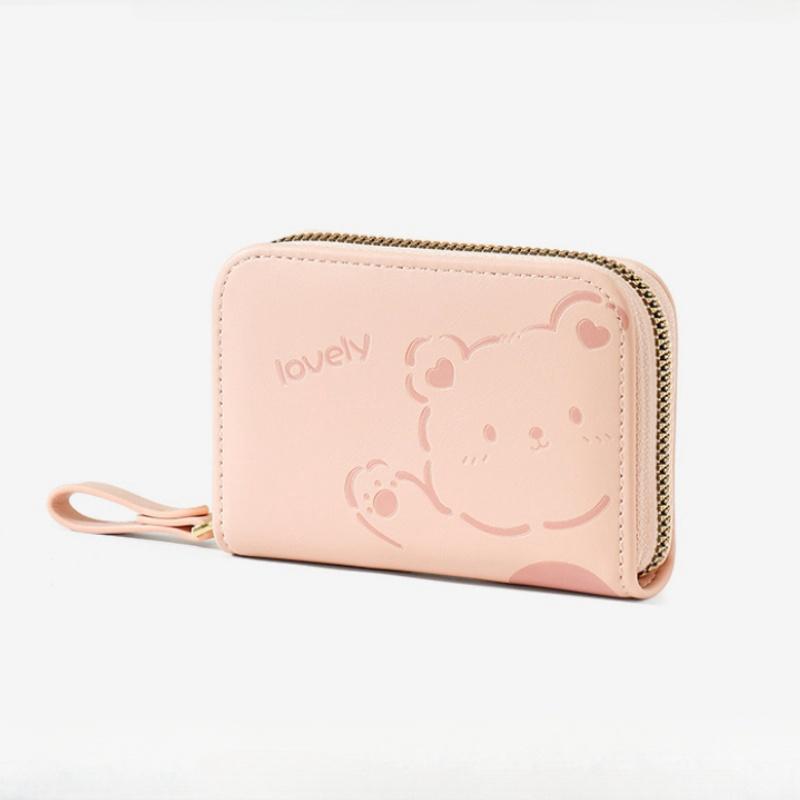 Новая мини-сумка для карточек с несколькими слотами и молнией для девочек, милый короткий кошелек с мультяшным медведем, держатель для карт для учащихся средних и старших классов, подарки на фестиваль богини