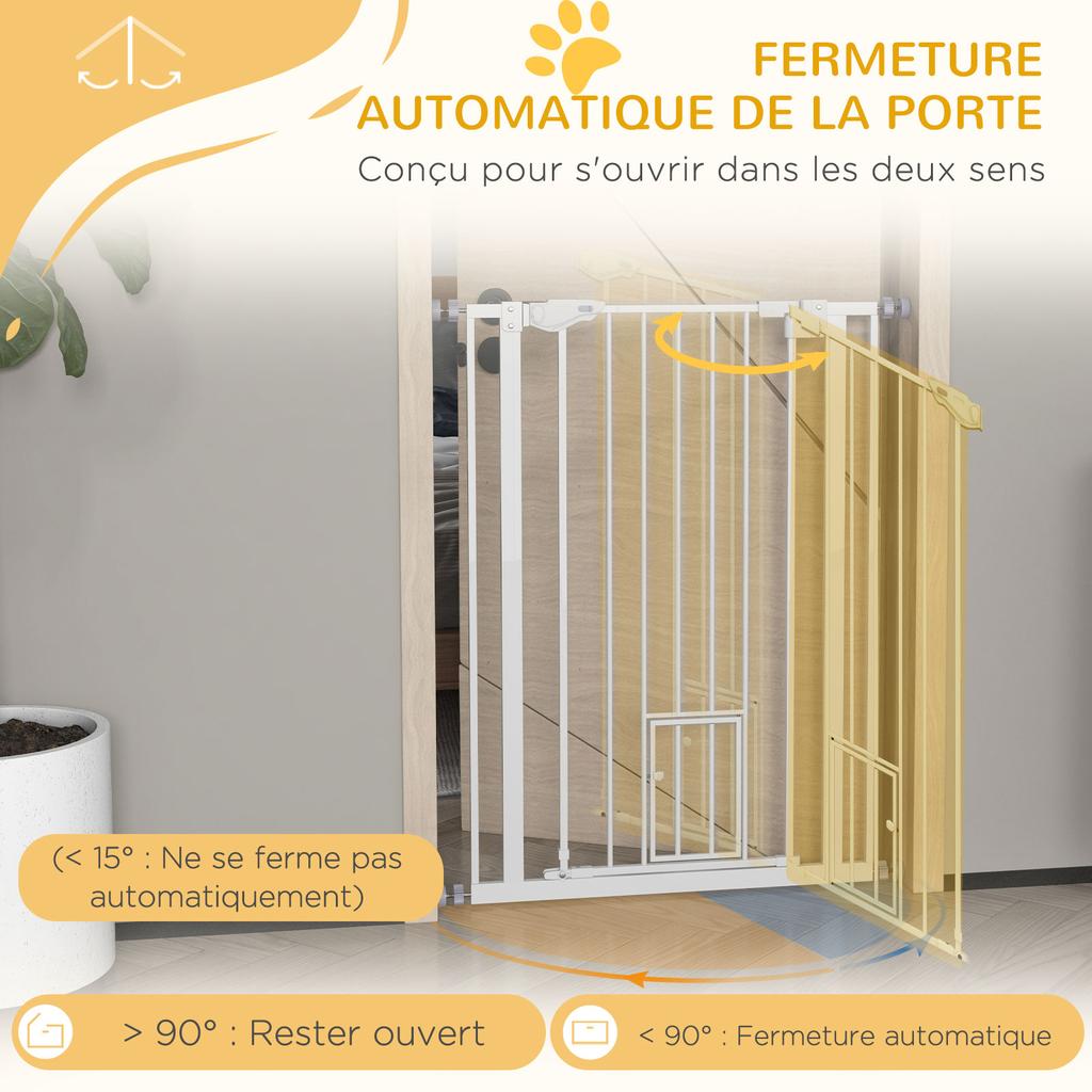 High Pet Safety Gate with Automatic Closing Door and Double Locking System, 104 cm