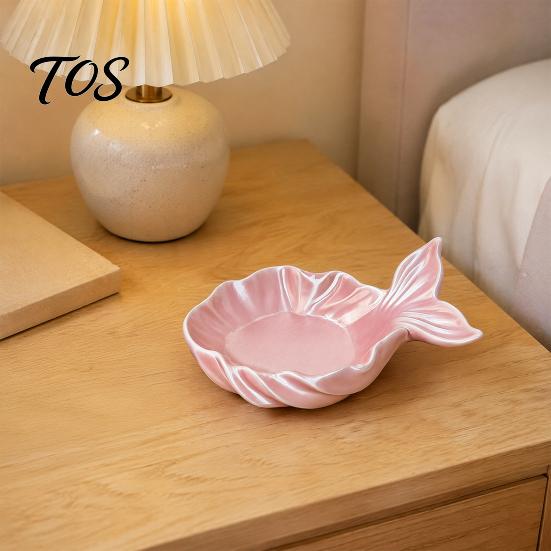 Pink Jewelry Dish Fishtail Storage Tray, Large Capacity Groove Design, Pearlescent Organized Vanity Decor 3D Printing Desktop Ornament, for Rings And