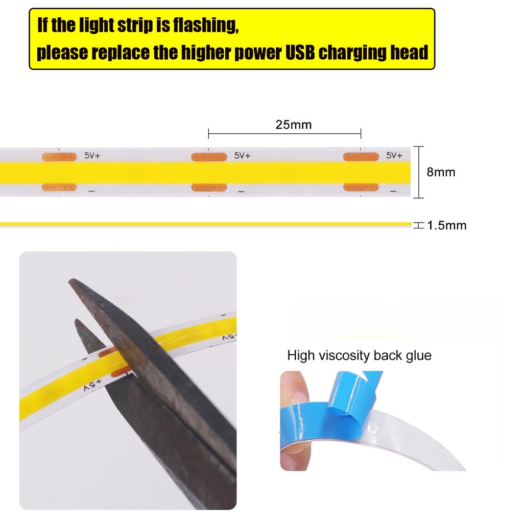 Smart WiFi Bluetooth COB LED Strip Light 5V USB Dimmable 3000K 4000K 6000K White Cabinet Lighting With Remote Control