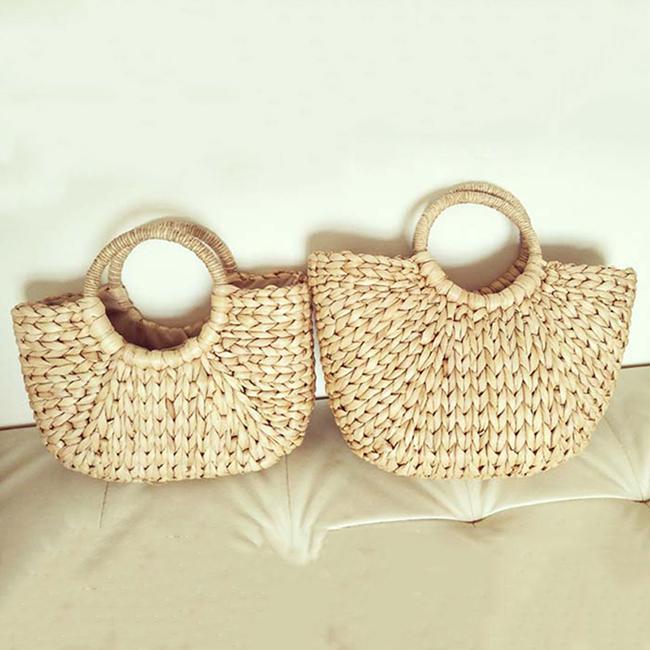 Женская соломенная сумка с круглыми ручками