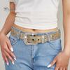 Women Jeans Belt Shiny Rhinestones Multi Holes Adjustable Length Waistband with Sparkling Buckle Wide Alloy Belt