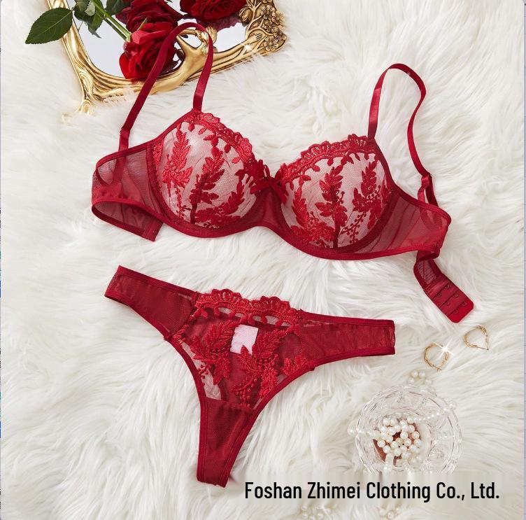 Y Fashion Изысканный вышитый цветочный комплект нижнего белья - Элегантный двухсекционный комплект бюстгальтера