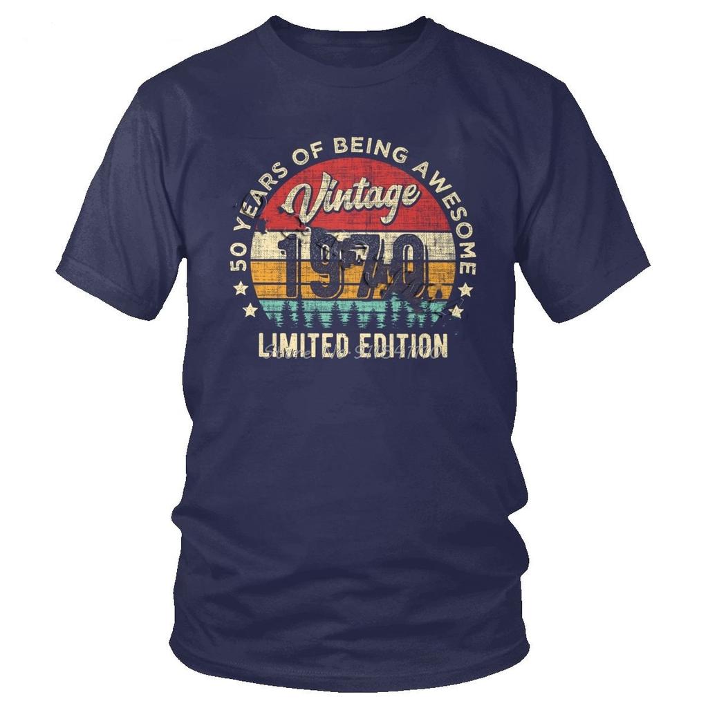Винтажная футболка 1970 года 50 лет Футболка для потрясающего 50-летия Ретро-дизайн Футболка из чистого хлопка Мужская футболка с короткими рукавами и круглым вырезом
