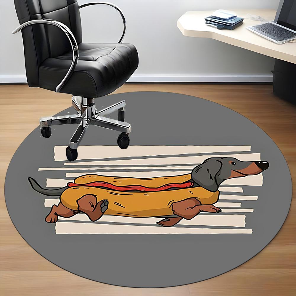 1pc Hotdog Dachshund Office Round Area Rug, Indoor Mat Suitable ForOffice, Under Office Chairs Bedroom Living Room Home Decor, Room Deco n62