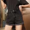 Classic and Minimalist Fashion Versatile Black Women's Summer Rolled A-line Pants Thin Wide-legged Sub Denim Shorts Individuality and Trendiness