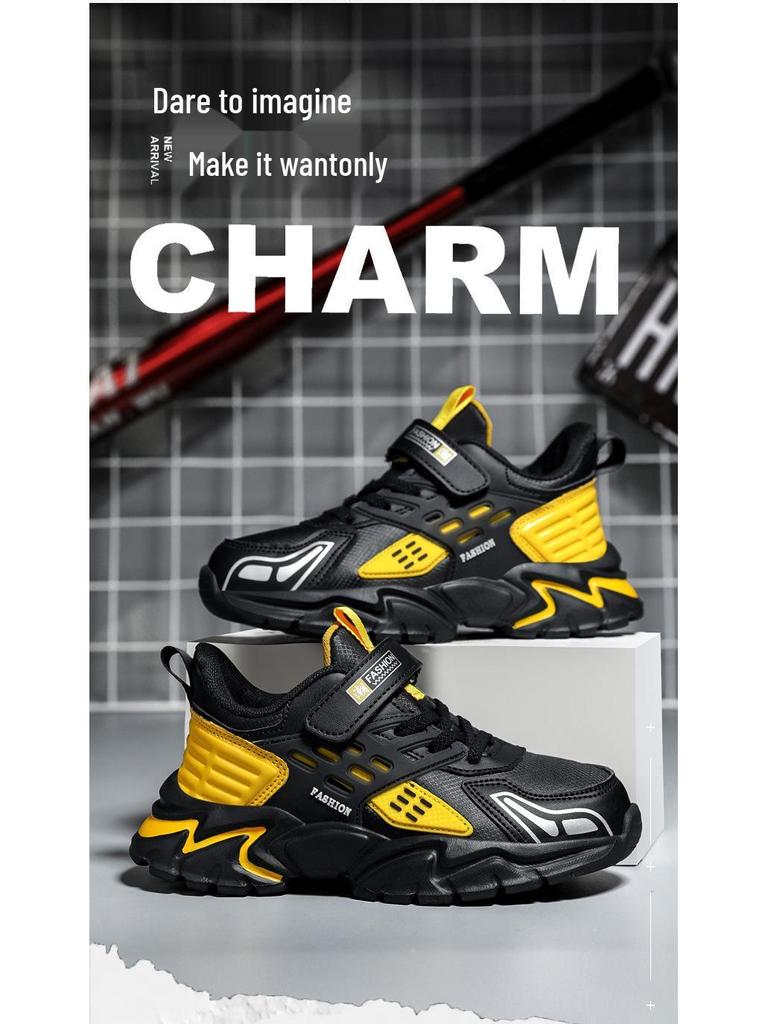 Kids' Waterproof Non-Slip Leather Sports Shoes with Magic Strap for Boys