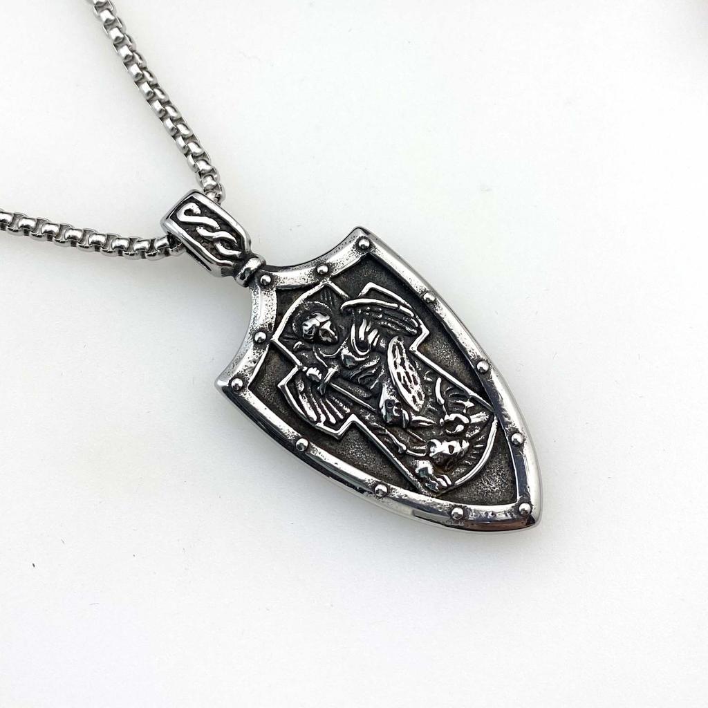 Подвеска из нержавеющей стали Guardian Shield, винтажное мужское ожерелье из титановой стали, греческий бог войны, аксессуары для свитера и цепочки